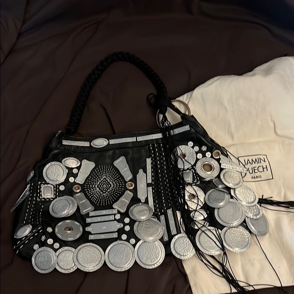 Jamin Puech Black and Silver Shoulder Bag with Metallic Accents